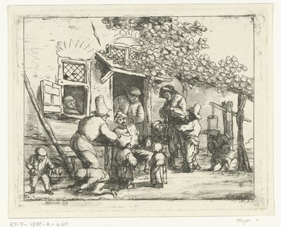 To gatemusikanter foran et hus av Nicolaas Albrecht