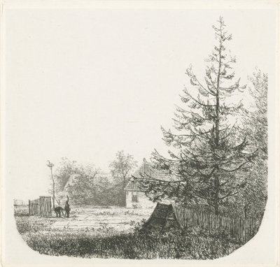 Trefylt landskap med et storkereir av Nicolaas Johannes Roosenboom
