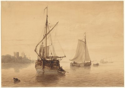 Elvelandskap med noen skip av Nicolaas Johannes Roosenboom
