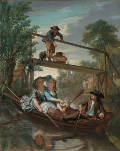 De hengelaars Sjangerscene med elegant ungt par i et landskap av Nicolaas Verkolje