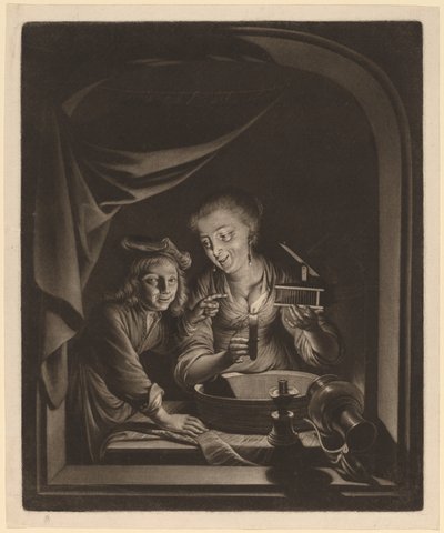 Hushjelp med musefelle av Nicolaas Verkolje after Gerrit Dou