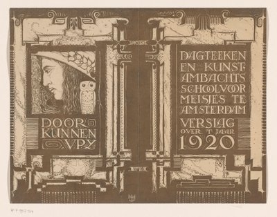 Banddesign for: Dagens rapport Tegne- og kunsthåndverkskole for jenter i Amsterdam omkring år 1920 av Nicolaas van de Vecht