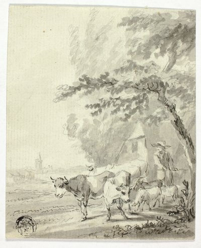 Mann som gjeter kyr og sauer av Nicolaes Berchem