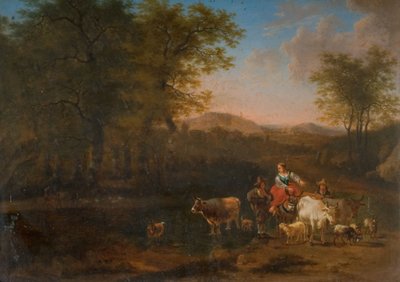 Pastoralt landskap med figurer, 1683. av Nicolaes Berchem
