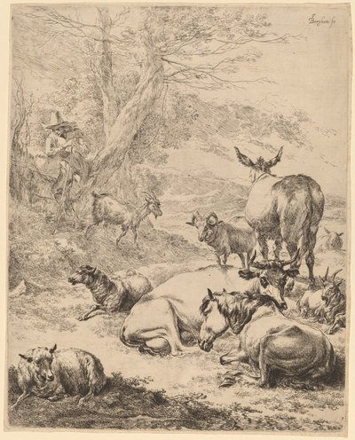 Hvilende flokk. av Nicolaes Berchem
