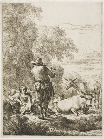 Shepherd spiller på fløyte av Nicolaes Berchem