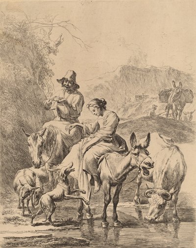 Gjeterinne på et esel. av Nicolaes Berchem
