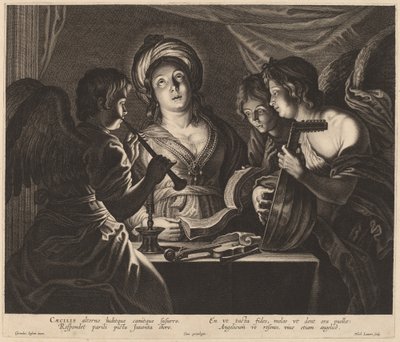 Saint Cecilia akkompagnert av himmelske musikere av Nicolaes Lauwers after Gerard Seghers