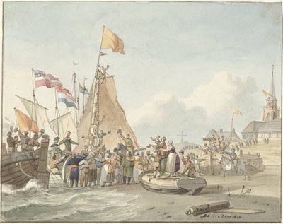 Prins Willem Frederiks ankomst til Scheveningen 30. november 1813 av Nicolaes Lodewick Penning (signed by artist)