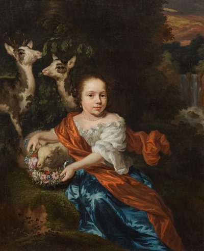 Jente med lam og hjort Jente med lam og hjort av Nicolaes Maes