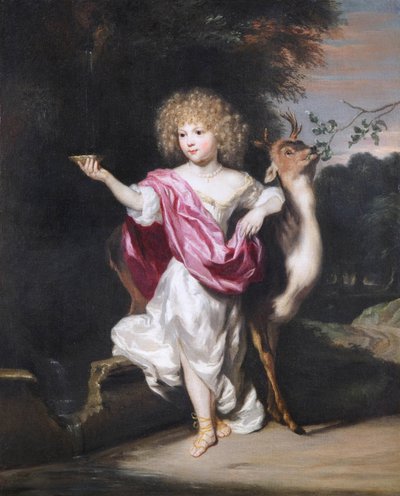""Portrait of a girl with a hjort"" (Portrait of a girl with a hjort) Maleri av Nicolaes Maes (1634-1693), - Olje på lerret Dim 58x49 cm Fondation Custodia av Nicolaes Maes