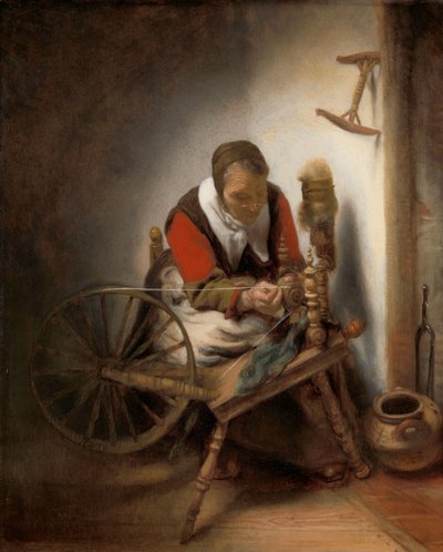 The Spinner, en niddy-noddy som henger på veggen av Nicolaes Maes