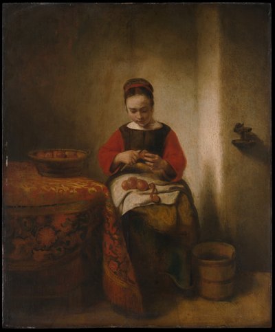 Ung kvinne som skreller epler av Nicolaes Maes
