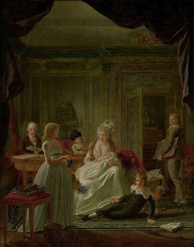 Portrett av Aernout van Beeftingh, hans kone Jacoba Maria Boon og deres barn Aernout van Beeftingh (1759-1831) med sin første kone Jacoba Maria Boon (1760-1800) og deres barn av Nicolaes Muys