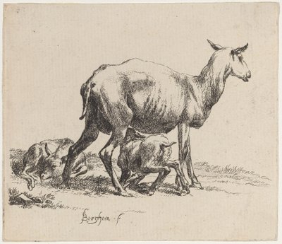 Ewe som ammer Lammet sitt av Nicolaes Pietersz Berchem