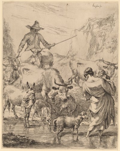 Flok som krysser bekken av Nicolaes Pietersz Berchem
