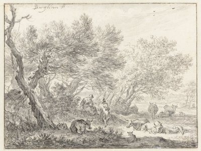 Hyrder og storfe nær en gruppe trær av Nicolaes Pietersz Berchem