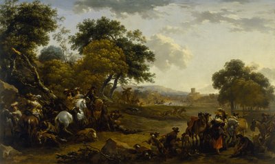 Landskap med jegere av Nicolaes Pietersz. Berchem
