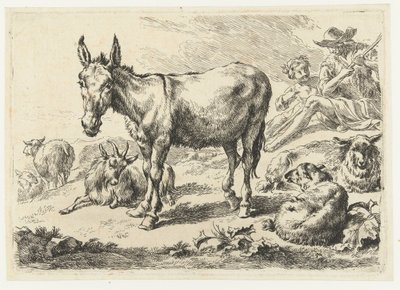 Landskap med esel, sau, geit og gjetere Dyr (serietittel) av Nicolaes Pietersz Berchem
