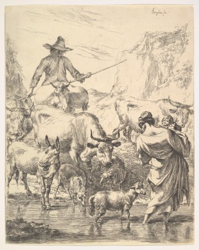 Flokken som krysser strømmen. av Nicolaes Pietersz. Berchem
