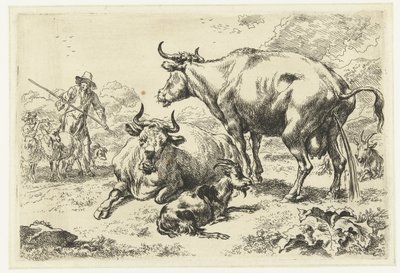 Ligger og en pisser ku Dyr (serietittel) av Nicolaes Pietersz Berchem