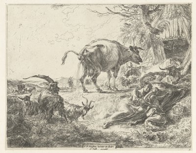 Sovende gjeterfamilie og hvilende husdyr av Nicolaes Pietersz Berchem