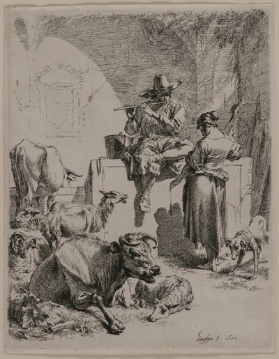 Piping Shepherd, 1652. av Nicolaes Pietersz. Berchem