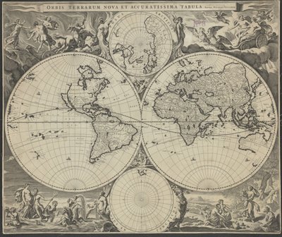 Det nye og mest nøyaktige kartet over verden, ca 1690 av Nicolaes Visscher