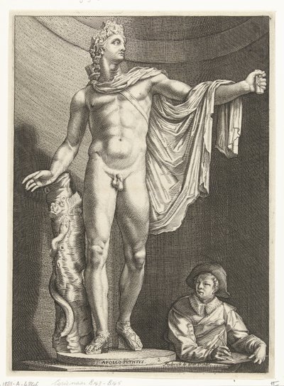 Apollo Belvedere Apollo Pythivs (titlu pe obiect) Trei statui antice din Roma după Goltzius (titlul seriei) norvegian av Nicolaes de Bruyn