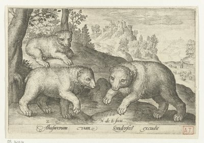 tre bjørner Animalivm qvadrvpedvm (serietittel) Dyr i landskap (serietittel) av Nicolaes de Bruyn