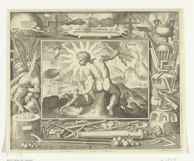 Element av ild som en ung mann med lyn Ignis (tittel på objekt) The Four Elements (serietittel) av Nicolaes de Bruyn