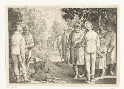 Josef blir solgt av brødrene sine til kjøpmenn ved brønnen Story of Joseph (serietittel) av Nicolaes de Bruyn