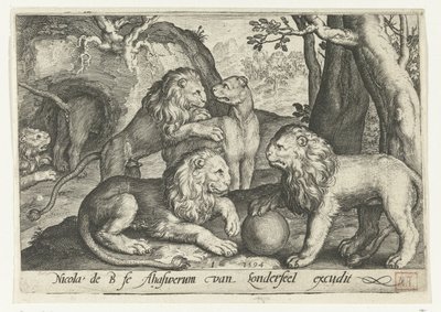 løver Animalivm qvadrvpedvm (serietittel) Dyr i landskap (serietittel) av Nicolaes de Bruyn