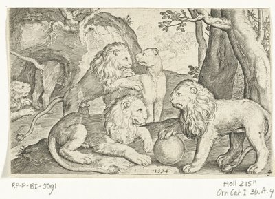løver Animalivm qvadrvpedvm (serietittel) Dyr i landskap (serietittel) av Nicolaes de Bruyn