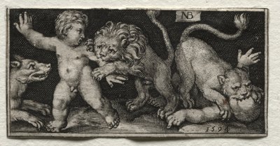 Løver angriper barn av Nicolaes de Bruyn