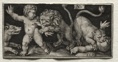 Lions Attacking Children, 1594. norvegiană av Nicolaes de Bruyn