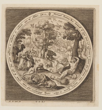 Sjette dag: Skapelsen av dyrene, Adam og Eva, fra skapelsen til utvisningen fra paradiset av Nicolaes de Bruyn