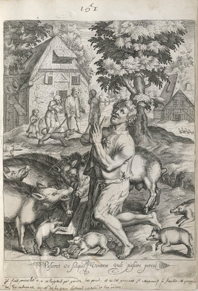 The Prodigal Son Among The Swine, plate 5 fra The Story of the Prodigal Son av Nicolaes de Bruyn