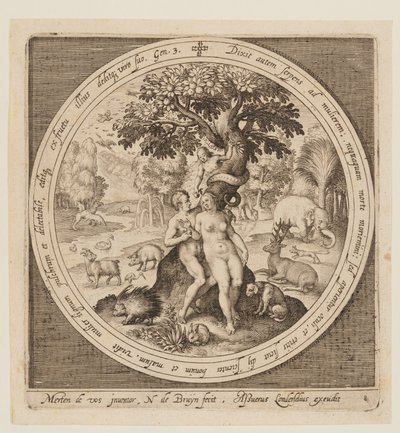 Evas fristelse, fra skapelsen til utvisningen fra paradiset av Nicolaes de Bruyn