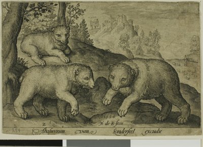 Three Bears, tallerken ti fra Fire-legged Animals av Nicolaes de Bruyn