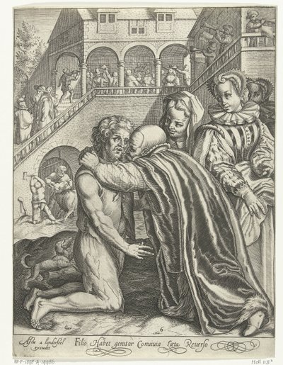 Den fortapte sønns hjemkomst Filio habet conuiuia laeta Reuerso (tittel på objekt) Tale of the Prodigal Son (serietittel) av Nicolaes de Bruyn