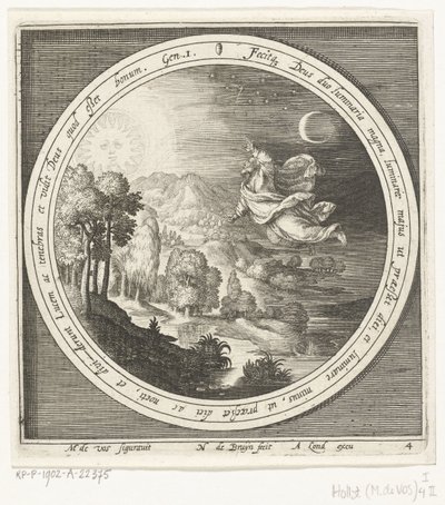 Fjerde skapelsesdag: Gud skaper solen, månen og stjernene Fra skapelse til utvisning fra paradis (serietittel) av Nicolaes de Bruyn