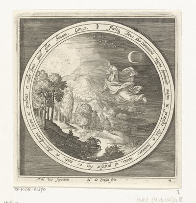Fjerde skapelsesdag: Gud skaper solen, månen og stjernene Fra skapelse til utvisning fra paradis (serietittel) av Nicolaes de Bruyn