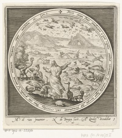 Skapelsens femte dag: Gud skaper fisk og fugler Fra skapelse til utvisning fra paradis (serietittel) av Nicolaes de Bruyn