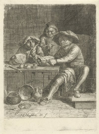Bønder ved et bord med brød av Nicolaes van Haeften