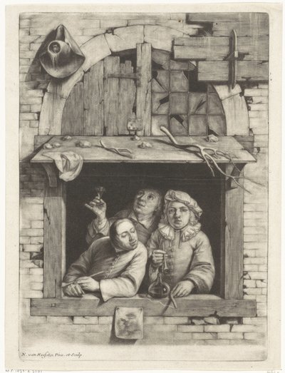 Tre røykere i et vindu av Nicolaes van Haeften