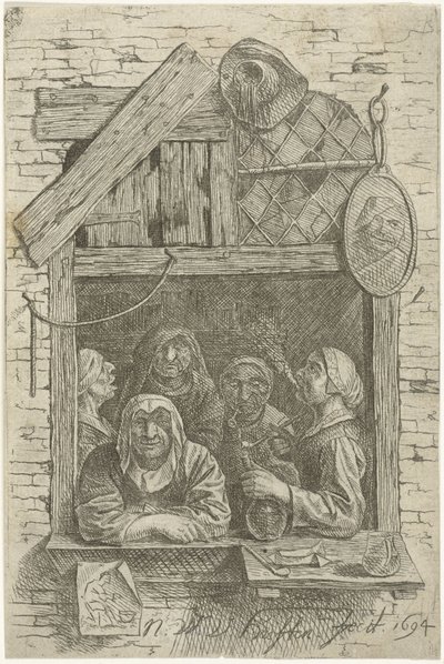 Fem kvinner i et vindu av Nicolaes van Haeften