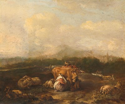 Italiensk landskap med kveg av Nicolaes van Helt Stockade
