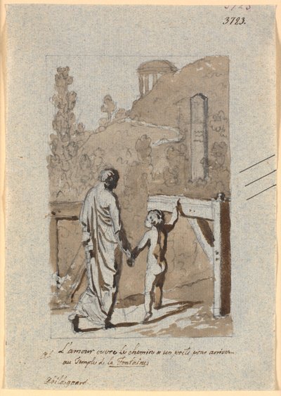 Amor åpner passasjen for en poet inn i Lafontaines tempel av Nicolai Abildgaard