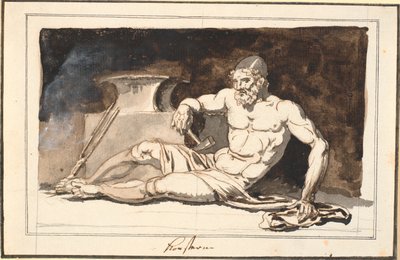 En liggende Vulcan, ved ambolten. Allegori over kunsten av Nicolai Abildgaard